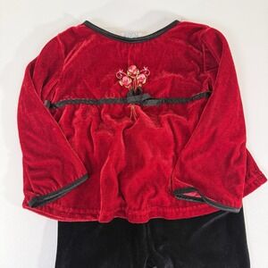 Vintage Velvet Outfit Size 3T‎ Red Top Black Pants Ribbon Rose Trim Simply Basic